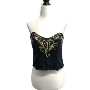 Natori Vintage Black & Gold embroidered Bustier Corset Strapless
